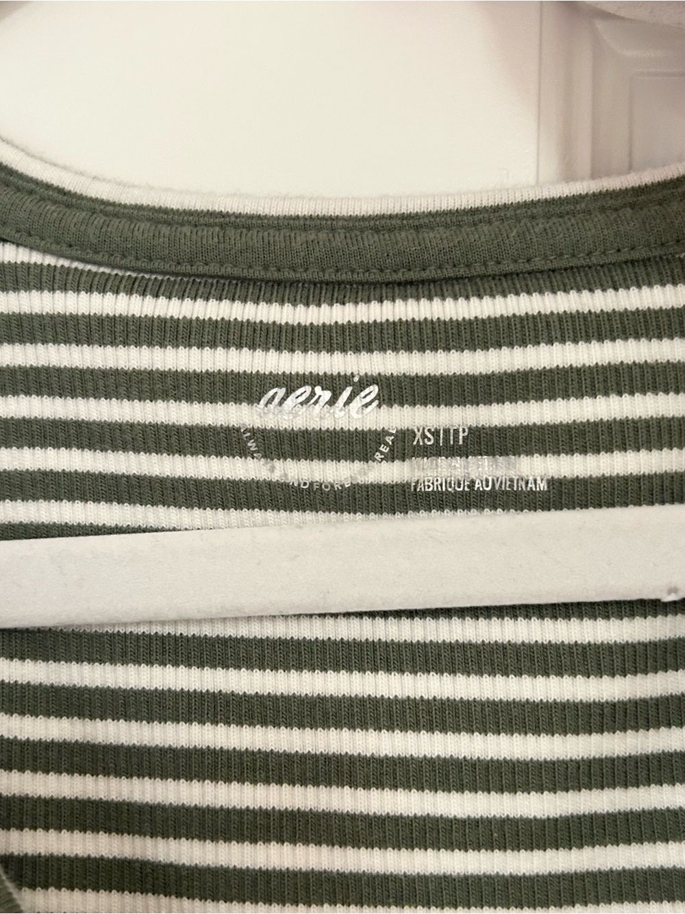 Aerie Olive Green and White Striped Ribbed Tank - Picture 3 of 3